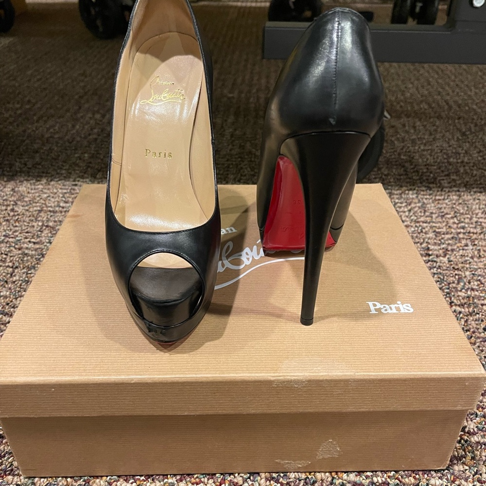 Christian Louboutin Black Peep Toe Stilettos